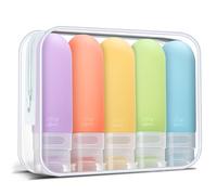 yahaa 5 Pcs Travel Bottles Set with Travel Toiletry Bag, Leak Proof Squeezable Silicone Travel Size Toiletries, Travel Essentials for Flying Accessories, TSA Approved, White Pack, multicolor