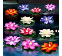 YAHAHARICH 12Pack Floating Lotus Tea Lights - 3.93 Inch Water Lily LED Candles for Pool,Bath,Wedding,Party Decor - Floating Color Changing Lotus Flower Pool Lights(12)