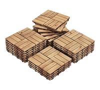 Yaheetech 1 Pack Deck Tiles, 30 x 30cm, Total 27pcs, Natural Wood | Selected Natural Fir Wood| Tight connection| Non-Slip in Any Weather | For Patio, Balcony, Garden