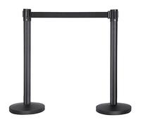 Yaheetech 1 Set Retractable Belt Stanchion Set for Queuing Lines Crowd Control Barriers Queue with 2m Nylon Retractable Black Belt/Concrete and Metal Base/Easy Assembly