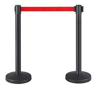 Yaheetech 1 Set Retractable Crowd Control Barriers Queue Barrier Belt Stanchion Safety Barriers Nylon Rope Queuing Stanchion Post Red