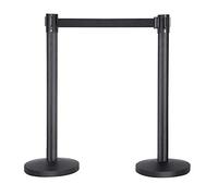Yaheetech 1 Set Retractable Crowd Control Barriers Queue Barrier Belt Stanchion Safety Barriers Nylon Rope Queuing Stanchion Post Black