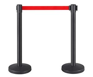 Yaheetech 1 Set Retractable Crowd Control Barriers Queue Barrier Belt Stanchion Safety Barriers Nylon Rope Queuing Stanchion Post Red