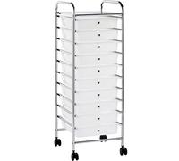 Yaheetech 10 Drawers Plastic Storage Cart, Multipurpose Mobile Organizer Unit with 4 Lockable Wheels, Utility Rolling Trolley for Home Office School Salon & Beauty, White