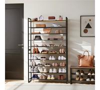 Yaheetech 10-Tier Stackable Iron Shoe Rack, 50-Pair Capacity Modular 2-In-1 Open Design, Rustic Brown