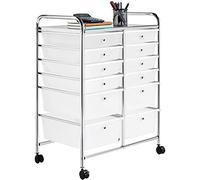 Yaheetech 12 Drawers Plastic Storage Cart, Multipurpose Mobile Organizer Unit with 4 Lockable Wheels, Utility Rolling Trolley for Home Office School Salon & Beauty, White