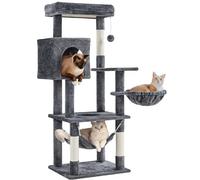 Yaheetech 130.5 cm Cat Tree with Large Top Perch, Dark Grey | Cat Tower, Climbing Play Center, Large Condo, Scratching Posts, Basket/Hammock