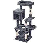 Yaheetech 130.5 cm Cat Tree with Sisal Scratching Posts, Dark Grey | Cat Tower, Cats Activity Centre, Large Condo, Scratching Posts, Basket/Hammock