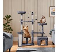 Yaheetech 136 Cm Height Multilevel Plush Cat Play Center Tree With Sisal Scratching Posts - Dark Grey