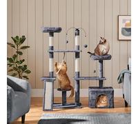 Yaheetech 136cm Cat Tree Large Sturdy Cat Tower Dark Grey | Plush Condo with 4 Sisal Posts, Spacious Perches & Dangling Balls, For Indoor Cats, Sturdy Build, Sturdy & Durable Build