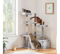 Yaheetech 136cm Cat Tree Large Sturdy Cat Tower Light Grey | Plush Condo with 4 Sisal Posts, Spacious Perches & Dangling Balls, For Indoor Cats, Sturdy Build, Sturdy & Durable Build