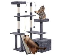 Yaheetech 136cm Cat Tree, Large Sturdy Cat Tower with Plush Condo for Indoor Cats, 4 Sisal Posts, Spacious Perches & Dangling Balls, Dark Grey