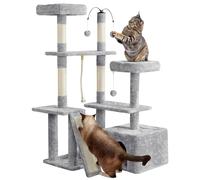 Yaheetech 136cm Cat Tree, Large Sturdy Cat Tower with Plush Condo for Indoor Cats, 4 Sisal Posts, Spacious Perches & Dangling Balls, Light Grey