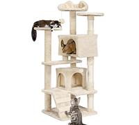 Yaheetech 139cm Cat Tree for Indoor Cats with Scratching Posts, Beige | Multilevel Cat Tower, 2 Condos, 3 Perches, Sisal Posts, Ladder, Safety Strap, for Small to Large Cats, FSC-Certified