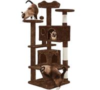 Yaheetech 139cm Cat Tree for Indoor Cats with Scratching Posts, Brown | Multilevel Cat Tower, 2 Condos, 3 Perches, Sisal Posts, Ladder, Safety Strap, for Small to Large Cats, FSC-Certified