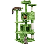 Yaheetech 139cm Cat Tree for Indoor Cats with Scratching Posts, Green | Multilevel Cat Tower, 2 Condos, 3 Perches, Sisal Posts, Ladder, Safety Strap, for Small to Large Cats, FSC-Certified