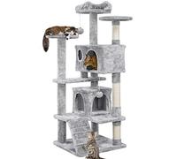 Yaheetech 139cm Cat Tree for Indoor Cats with Scratching Posts, Light Grey | Multilevel Cat Tower, 2 Condos, 3 Perches, Sisal Posts, Ladder, Safety Strap, for Small to Large Cats, FSC-Certified