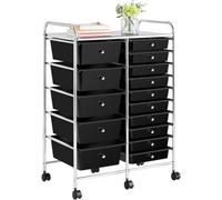 Yaheetech 15 Drawer Rolling Storage Cart Bin For Office Home Black