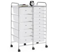 Yaheetech 15 Drawer Rolling Storage Cart Bin For Office Home White