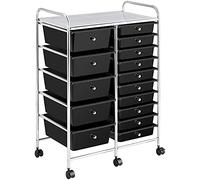 Yaheetech 15 Drawers Plastic Storage Cart, Multipurpose Mobile Organizer Unit with 4 Lockable Wheels, Utility Rolling Trolley for Home Office School Salon & Beauty, Black