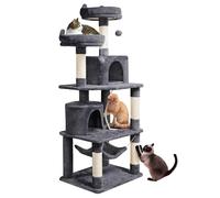 Yaheetech 158 cm Cat Tree for Large Cats with 2 Condos, Dark Grey | Cat Tower for Indoor Cats, Multi-Level Cat Scratching Post, 2 Perches, Hammock, Dangling Ball, 61x 49cm Base