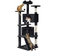 Yaheetech 158cm Cat Tree for Indoor Cats with Scratching Posts, Black | Multilevel Cat Tower, 2 Condos, 3 Perches, Sisal Posts, Ladder, Safety Strap, for Small to Large Cats, FSC-Certified