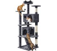 Yaheetech 158cm Cat Tree for Indoor Cats with Scratching Posts, Dark Grey | Multilevel Cat Tower, 2 Condos, 3 Perches, Sisal Posts, Ladder, Safety Strap, for Small to Large Cats, FSC-Certified