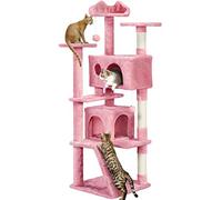 Yaheetech 158cm Cat Tree for Indoor Cats with Scratching Posts, Pink | Multilevel Cat Tower, 2 Condos, 3 Perches, Sisal Posts, Ladder, Safety Strap, for Small to Large Cats, FSC-Certified