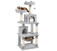 Yaheetech 158cm Multi-level Cat Tree Tower Large Kitten Scratching Posts with Condos/Perches/Hammock Broad-space Kitten Activity Centre, Light Grey