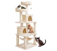 Yaheetech 158cm Multi-Level Cat Tree Tower Large Kitten Scratching Posts with Condos/Perches/Hammock Broad-Space Kitten Activity Centre, Beige