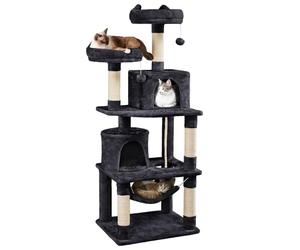 Yaheetech 158cm Multi-level Cat Tree Tower Large Kitten Scratching Posts with Condos/Perches/Hammock Broad-space Kitten Activity Centre, Black