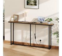 Yaheetech 160Cm Slim Console Table With Charging Station, Rustic Brown