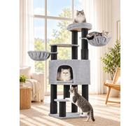 Yaheetech 160cm Tall Cat Tree for Large Cats with 2 Self-Groomers & Baskets | Cat Tower with 9 Ultra-thick Scratching Posts, Extra-Large Top Perch & Condo, for Maine Coon or Ragdoll, Light Grey/Black
