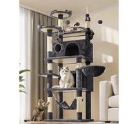 Yaheetech 170 cm Cat Tree for Large Cats with 2 Condos, Dark Grey | Cat Tower for Indoor Cats, Multi-Level Cat Scratching Posts, 7 Scratching Posts, Hammock, Basket, 55.5x45.5cm Base