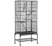 Yaheetech 175cm Extra Large Ferret Cage Chinchilla Cage Small Animal Cage Guinea Pig Cage for Degu Sugar Glider Cage Large Bird Cage, Black on Wheel with 3 Tiers and Ladders