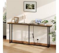 Yaheetech 180Cm Slim Console Table With Charging Station, Rustic Brown