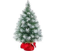 Yaheetech 1Pcs Frosted Christmas Tree with Cement Base, 2ft, Green & White | 60cm Tabletop Artificial Xmas Tree | Stable Red Cloth Bag Base | Festival & Home Decoration