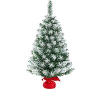 Yaheetech 1Pcs Frosted Christmas Tree with Cement Base, 3ft, Green & White | 90cm Tabletop Artificial Xmas Tree | Stable Red Cloth Bag Base | Festival & Home Decoration