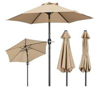 Yaheetech 2.3M Tilting Parasol Umbrella Outdoor Sun Shade with Crank Handle & Metal Ribs for Patio, Garden, Balcony, Pool and Beach - Tan