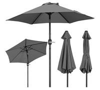 Yaheetech 2.3M Tilting Parasol Umbrella Outdoor Sun Shade with Crank Handle & Metal Ribs for Patio, Garden, Balcony, Pool and Beach - Grey