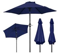 Yaheetech 2.3M Tilting Parasol Umbrella Outdoor Sun Shade with Crank Handle & Metal Ribs for Patio, Garden, Balcony, Pool and Beach - Navy Blue