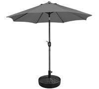 Yaheetech 2.7m Garden Parasol Umbrella with 22L Water/Sand Filled Parasol Base, Patio Market Umbrella with Push Button Tilt, Crank and Ribs, Outdoor Sun Shade w/Base - Grey