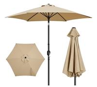 Yaheetech 2.7M Round Garden Parasol Umbrella Outdoor Sun Shade with Tilt & Crank Handle for Patio, Balcony, Deck, Pool and Beach - Tan