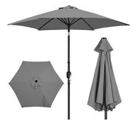 Yaheetech 2.7M Round Garden Parasol Umbrella Outdoor Sun Shade with Tilt & Crank Handle for Patio, Balcony, Deck, Pool and Beach - Grey