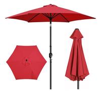 Yaheetech 2.7M Round Garden Parasol Umbrella Outdoor Sun Shade with Tilt & Crank Handle for Patio, Balcony, Deck, Pool and Beach - Red