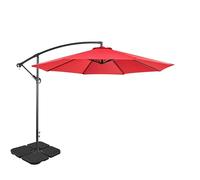 Yaheetech 2.9m Cantilever Parasol with Base Outdoor Sun Shade Banana Hanging Umbrella Including Heavy-Duty Rattan Patterned HDPE Patio Umbrella Weights Red