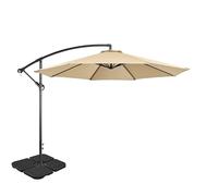 Yaheetech 2.9m Cantilever Parasol with Base Outdoor Sun Shade Banana Hanging Umbrella Including Heavy-Duty Rattan Patterned HDPE Patio Umbrella Weights Tan