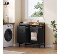 Yaheetech 2-Compartment Laundry Hamper With Wooden Top Shelf, Black/rustic Brown