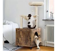 Yaheetech 2-In-1 Medium Cat Tree Furniture With Table Rustic Brown