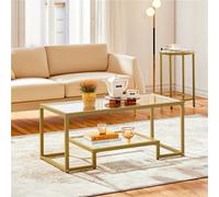 Yaheetech 2-Layer Tempered Glass Coffee Table For Living Room Gold